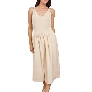 238$ Rails Franca Bodice Poplin Skirt Midi Dress Dropped Waist Size M Ivory